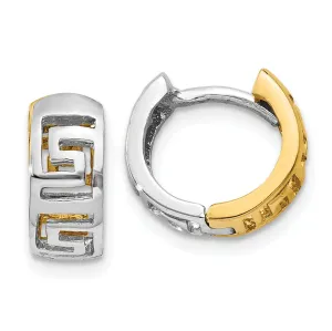 14k Two-tone Filigree Greek Key Hoop Earrings