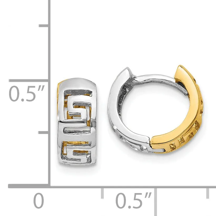 14k Two-tone Filigree Greek Key Hoop Earrings