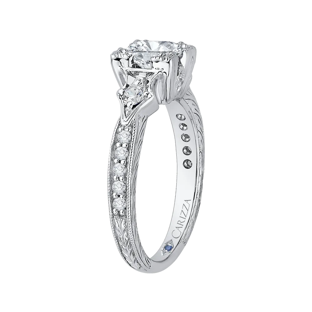14K White Gold Cushion Cut Diamond Vintage Engagement Ring (Semi Mount)