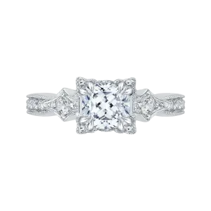 14K White Gold Cushion Cut Diamond Vintage Engagement Ring (Semi Mount)