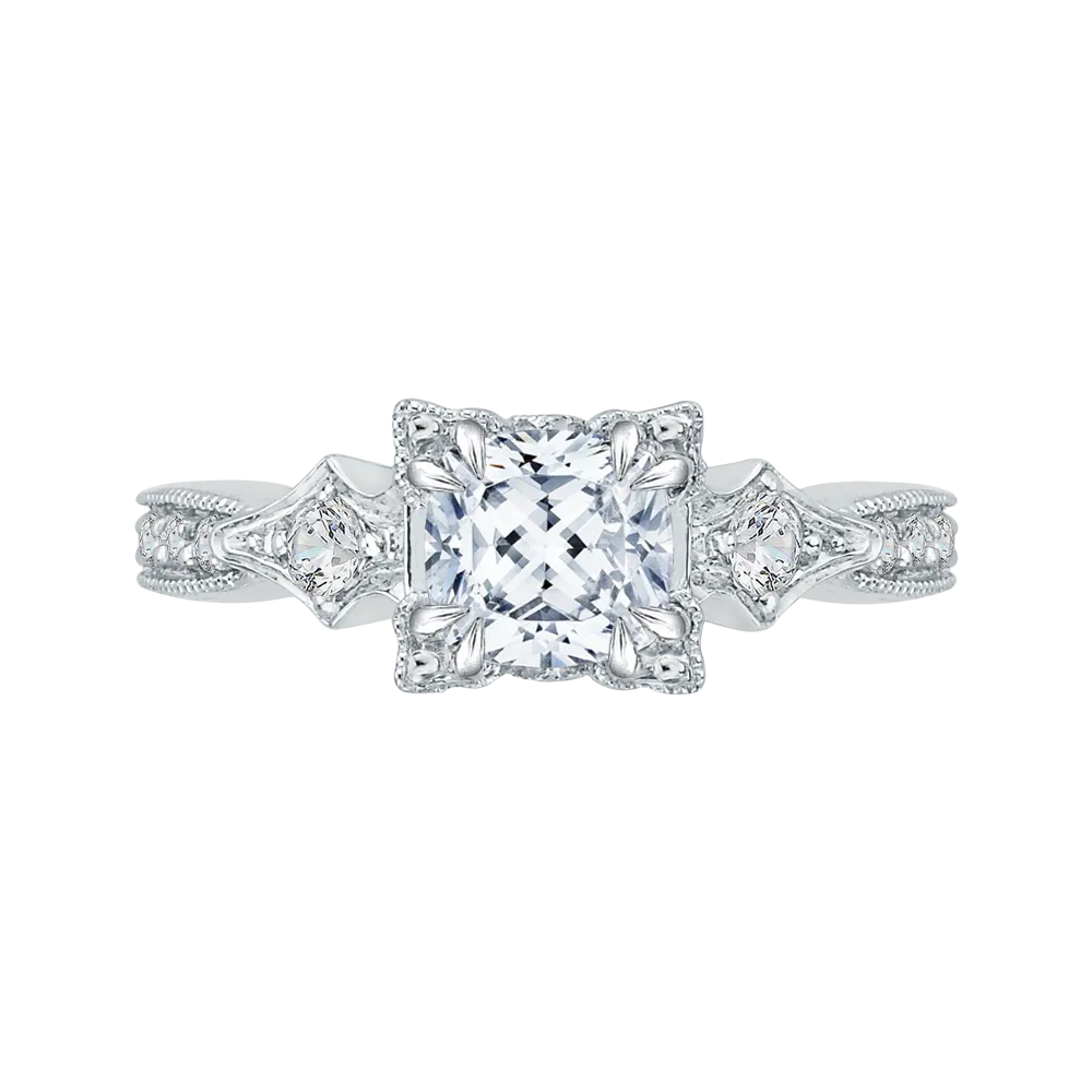 14K White Gold Cushion Cut Diamond Vintage Engagement Ring (Semi Mount)