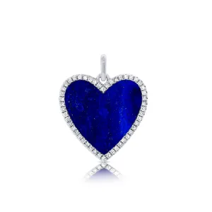 14K White Gold Diamond   Lapis Heart  Necklace