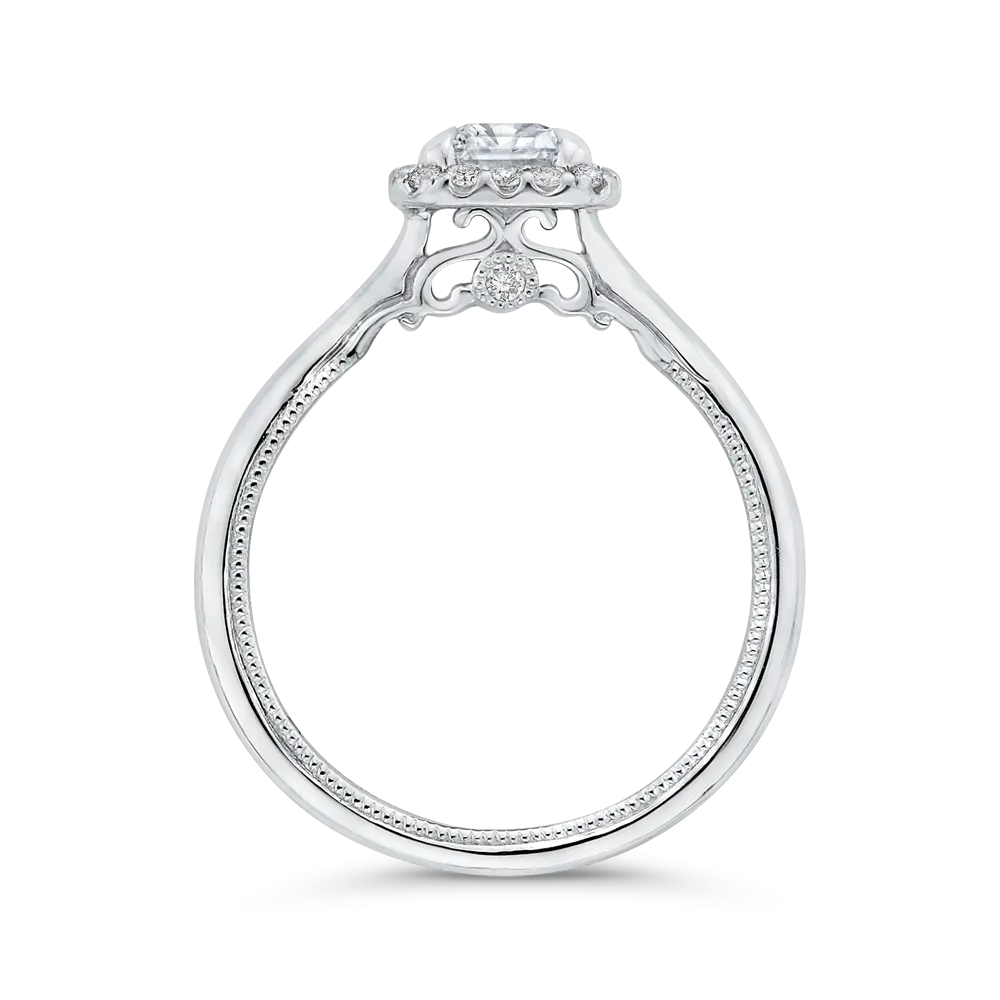 14K White Gold Emerald Cut Diamond Halo Engagement Ring (Semi Mount)