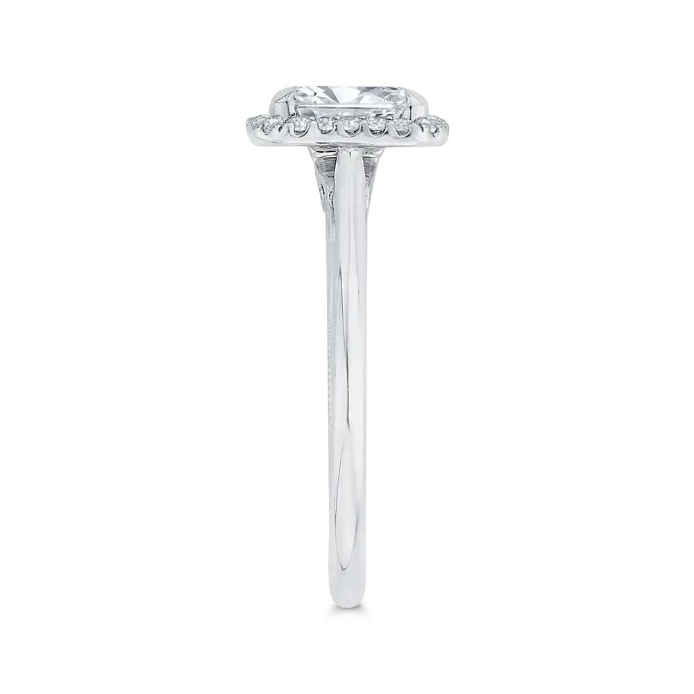 14K White Gold Emerald Cut Diamond Halo Engagement Ring (Semi Mount)