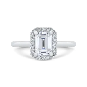 14K White Gold Emerald Cut Diamond Halo Engagement Ring (Semi Mount)