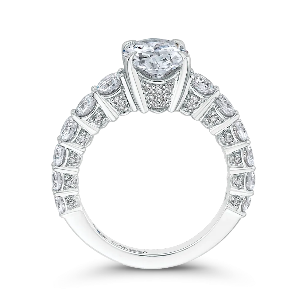 14K White Gold Oval Diamond Engagement Ring (Semi Mount)