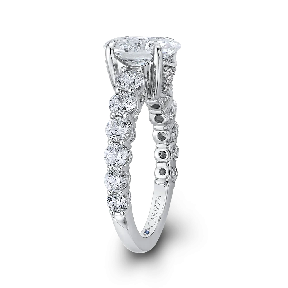 14K White Gold Oval Diamond Engagement Ring (Semi Mount)