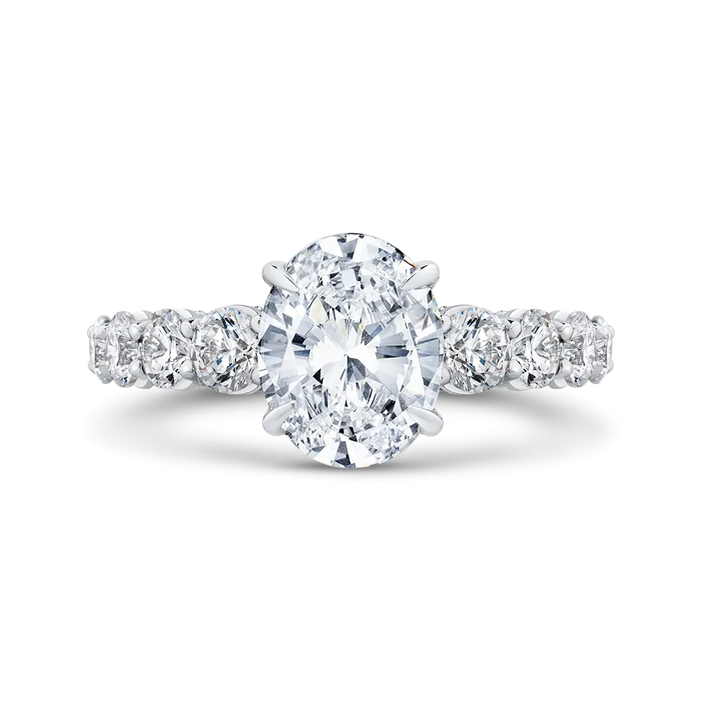 14K White Gold Oval Diamond Engagement Ring (Semi Mount)