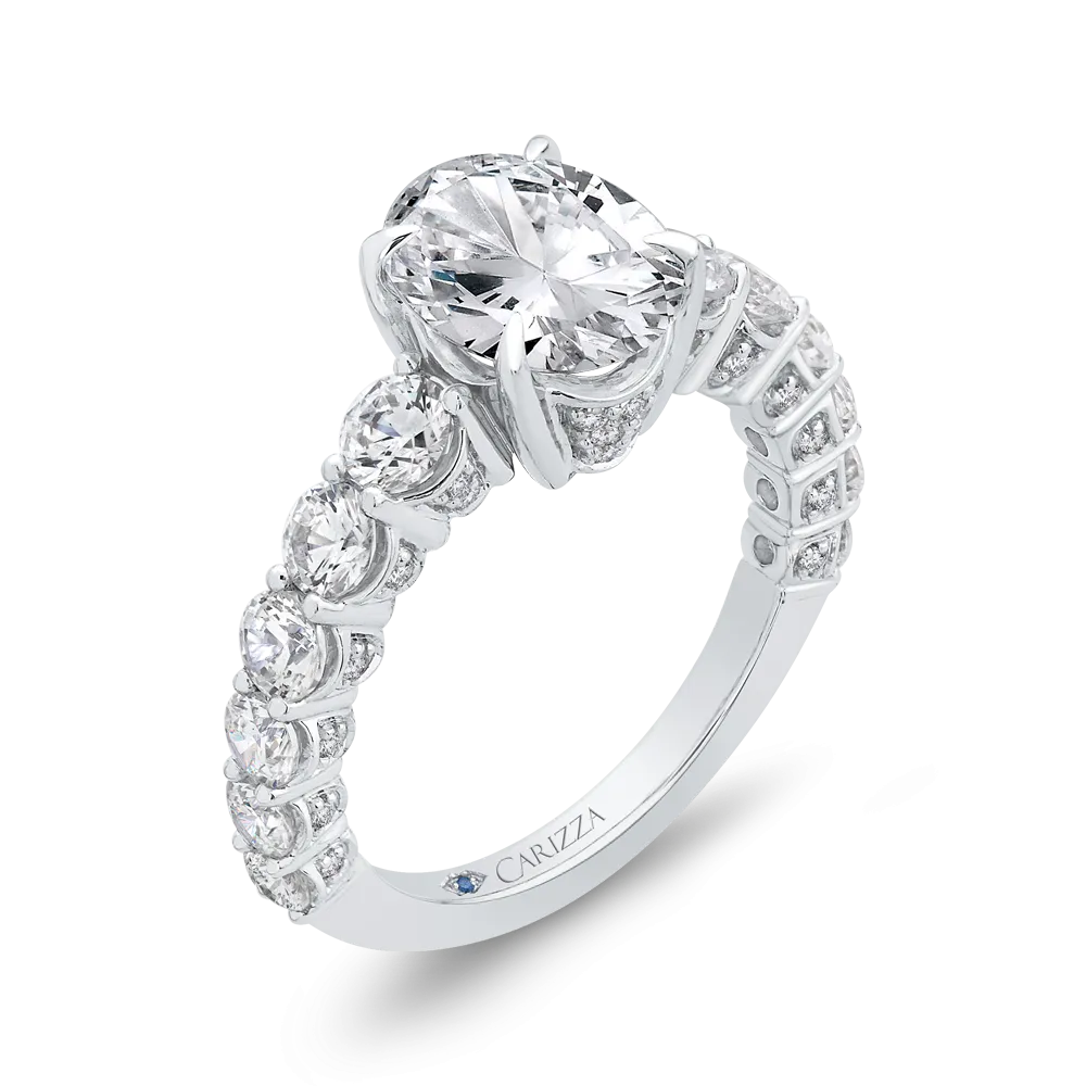 14K White Gold Oval Diamond Engagement Ring (Semi Mount)