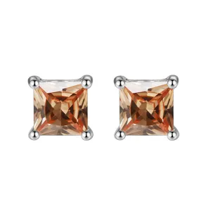 14k White Gold Plated 1/2 Carat Princess Cut Created Champagne Sapphire Stud Earrings