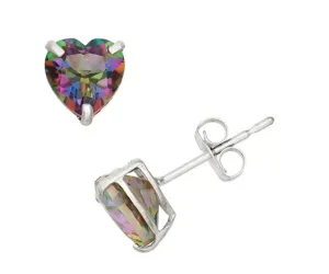 14k White Gold Plated Heart Created Mystic Stud Earrings 6mm