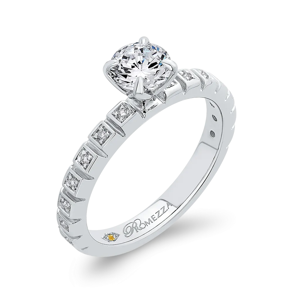 14K White Gold Round Cut Diamond Floral Engagement Ring
