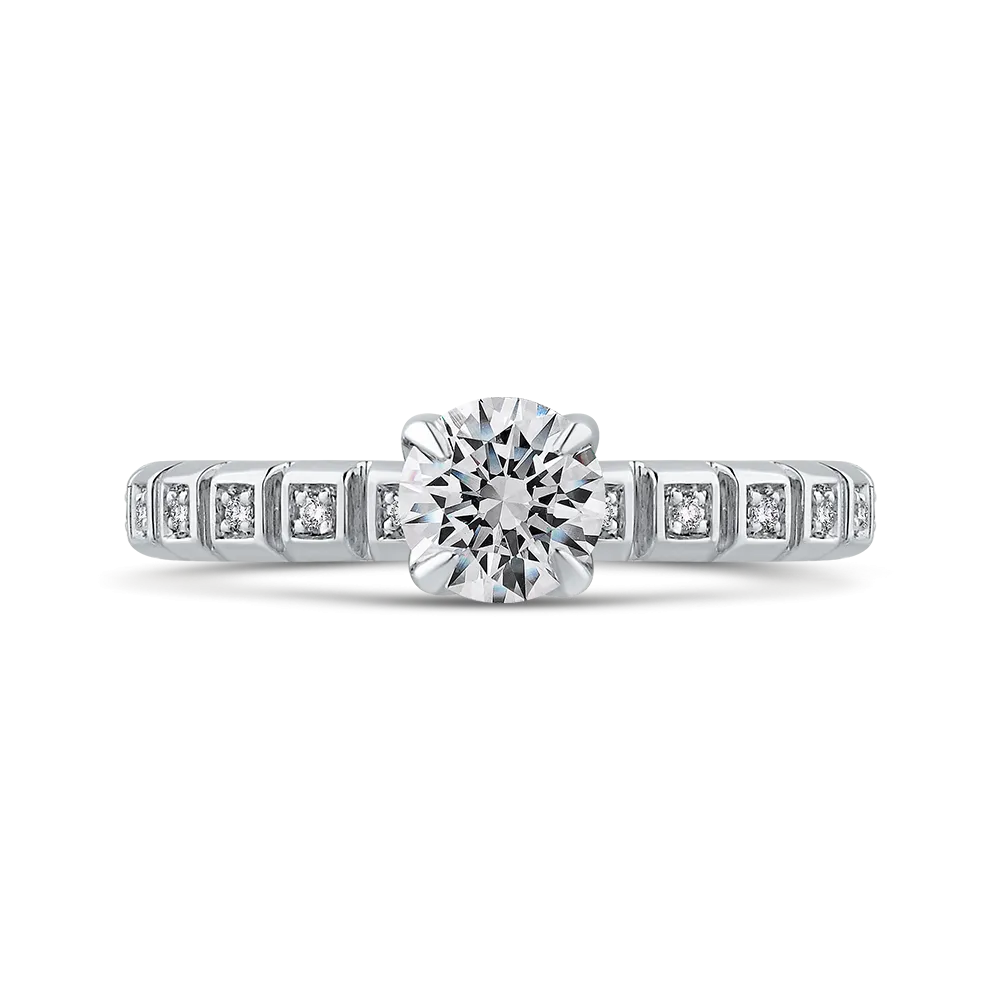 14K White Gold Round Cut Diamond Floral Engagement Ring