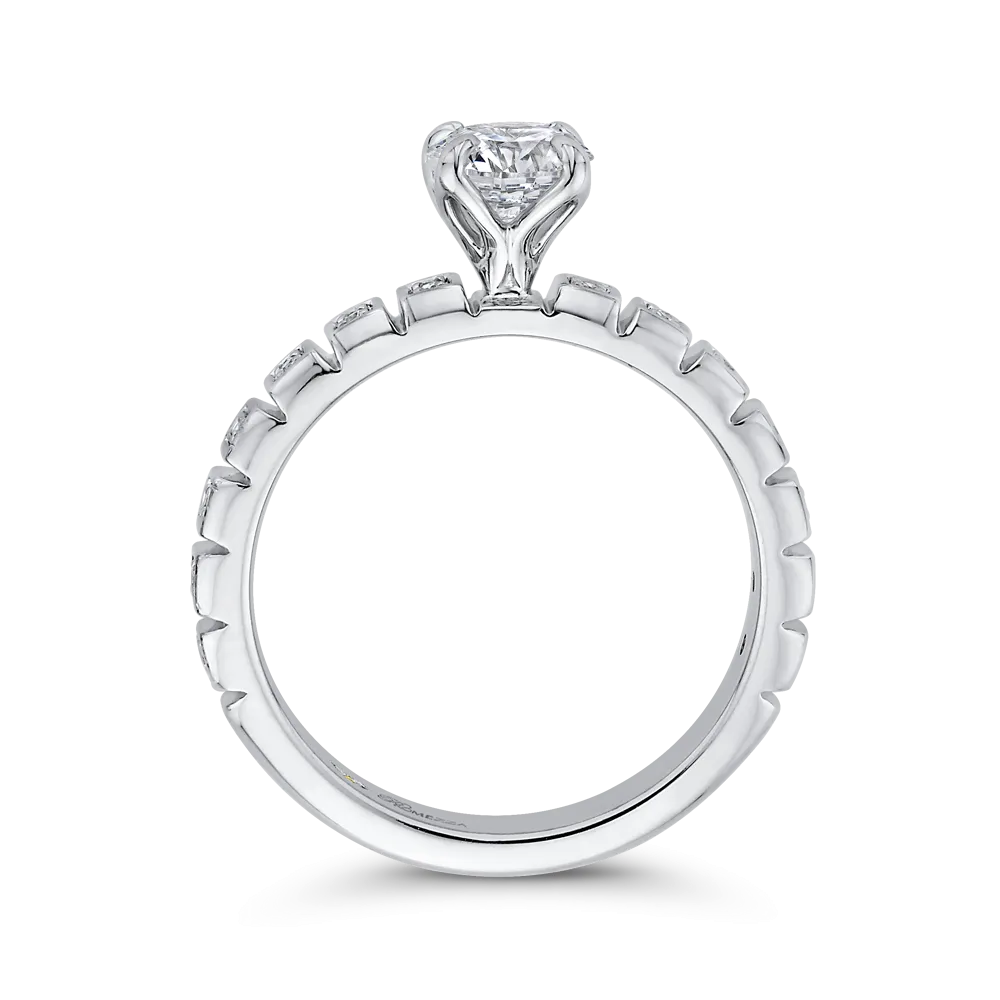 14K White Gold Round Cut Diamond Floral Engagement Ring
