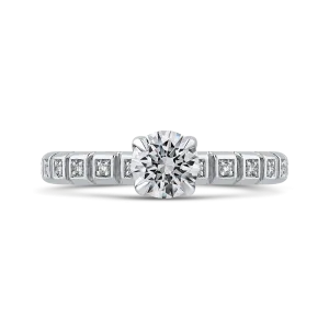 14K White Gold Round Cut Diamond Floral Engagement Ring