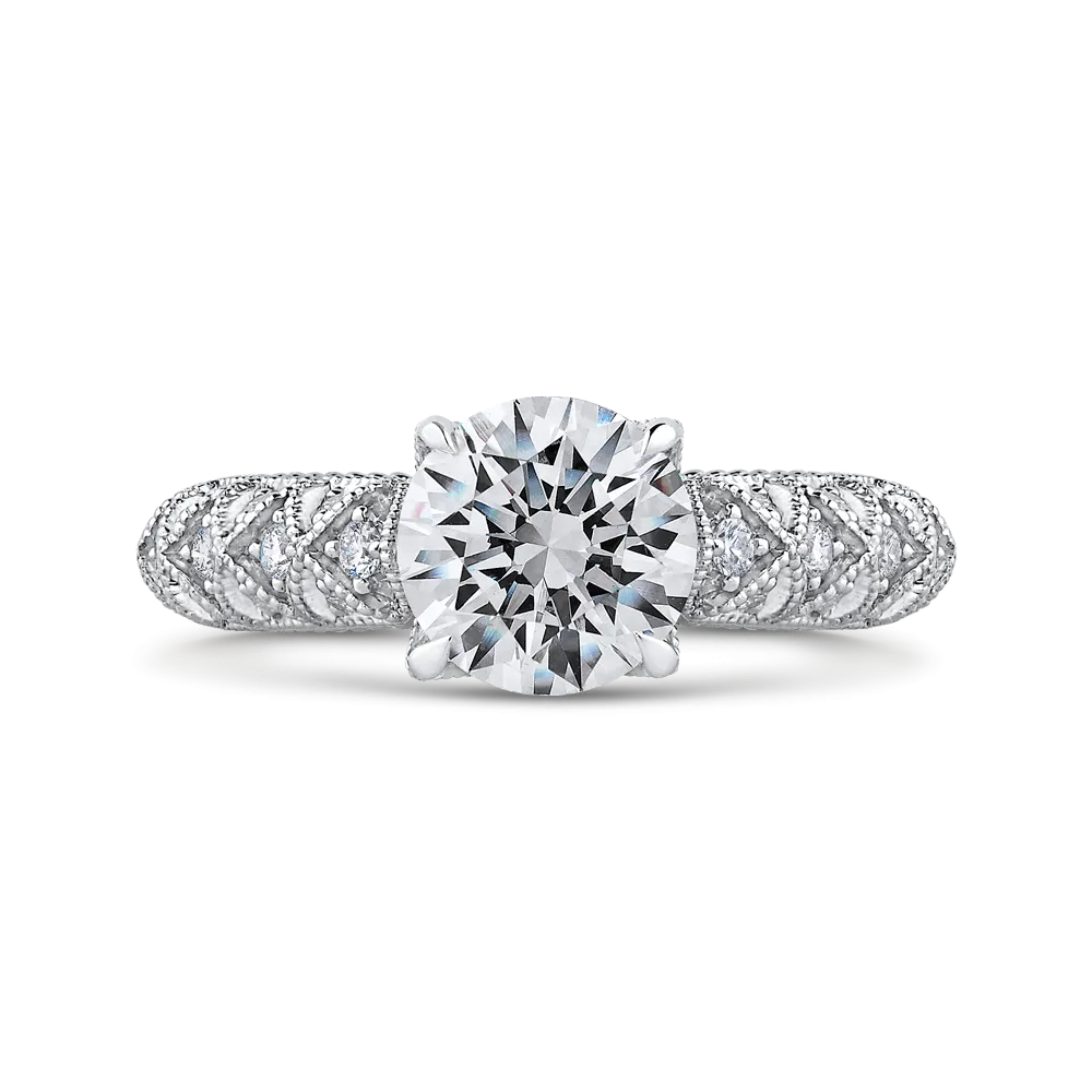 14K White Gold Round Diamond Cathedral Style Engagement Ring (Semi Mount)