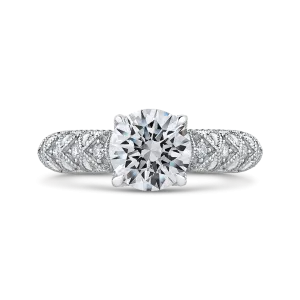14K White Gold Round Diamond Cathedral Style Engagement Ring (Semi Mount)