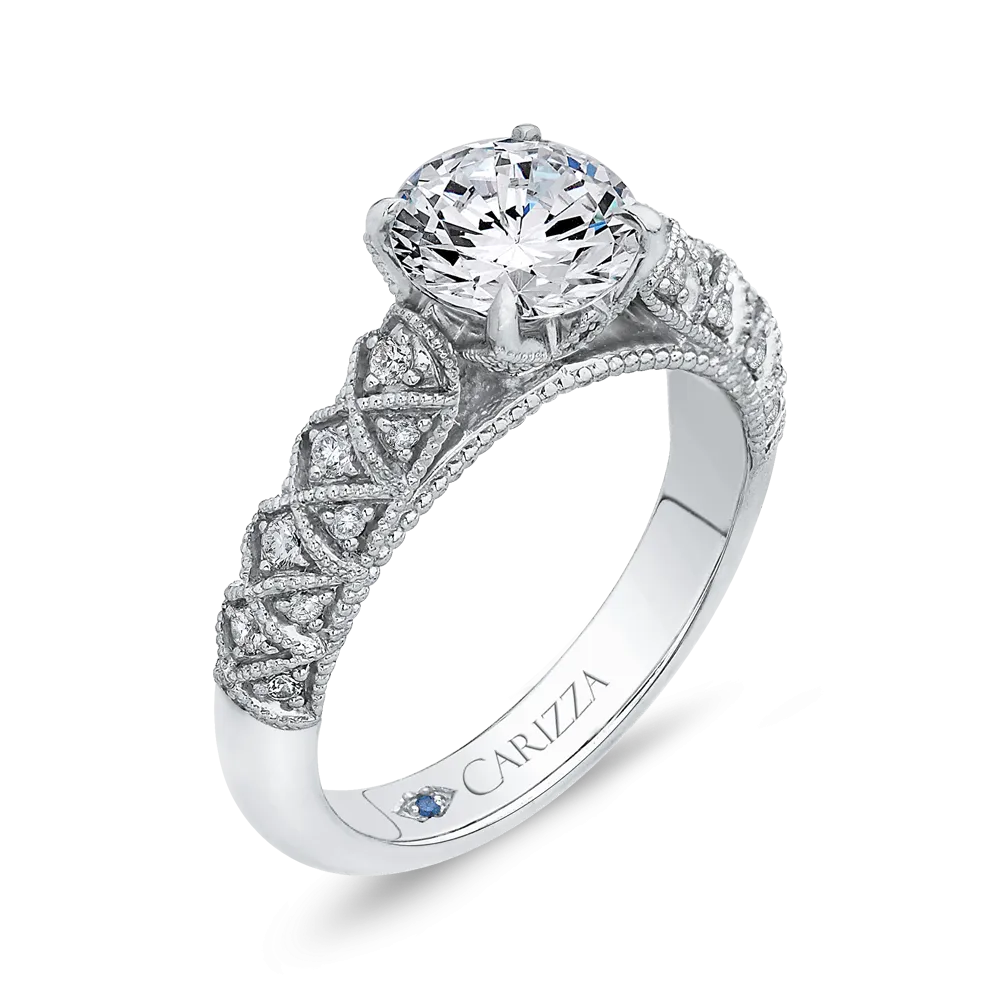 14K White Gold Round Diamond Cathedral Style Engagement Ring (Semi Mount)