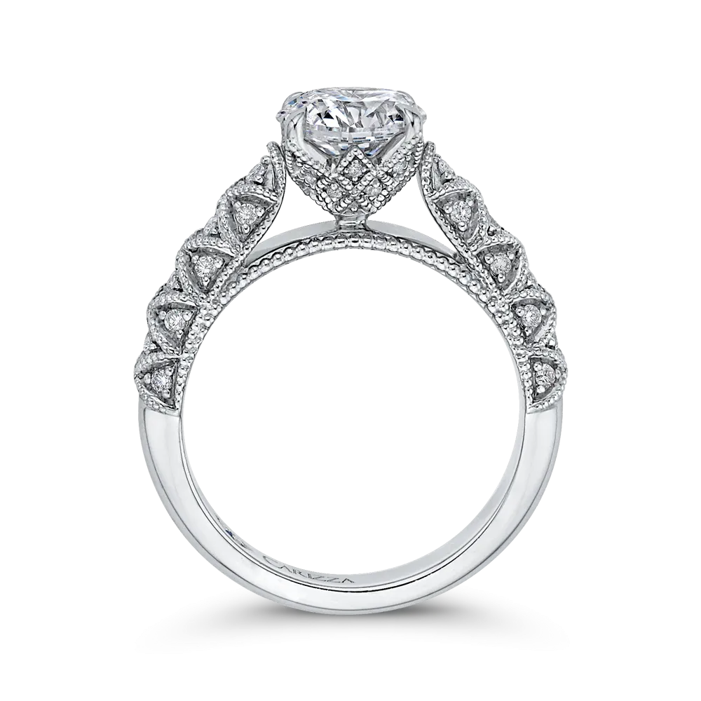 14K White Gold Round Diamond Cathedral Style Engagement Ring (Semi Mount)