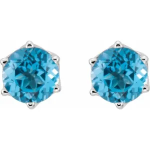 14K White Natural Swiss Blue Topaz Earrings