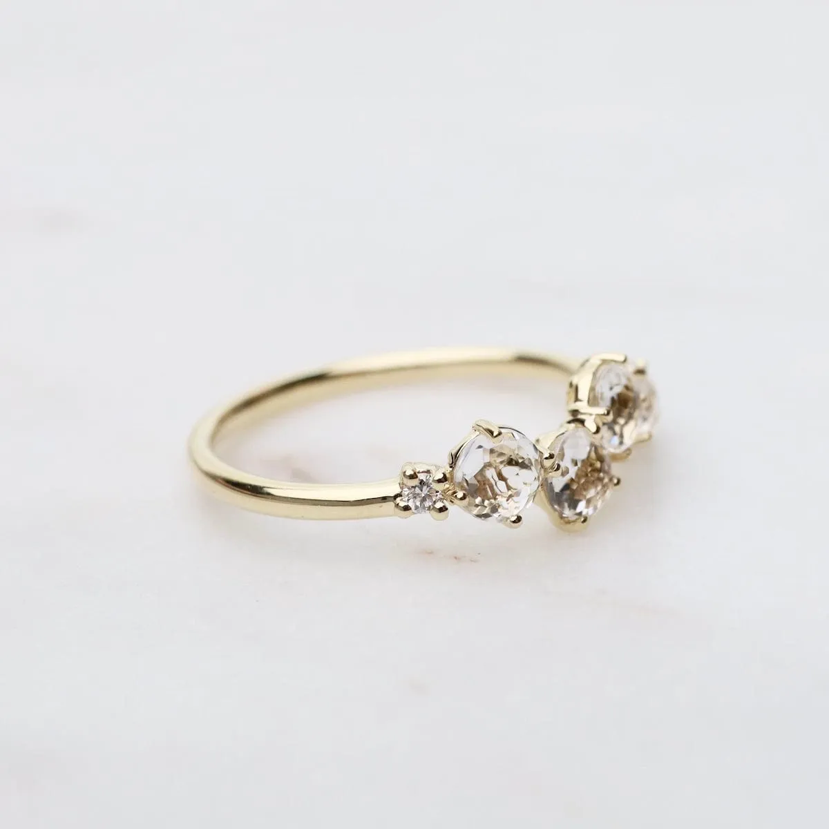 14k Yellow Gold 4mm Round White Topaz Ring
