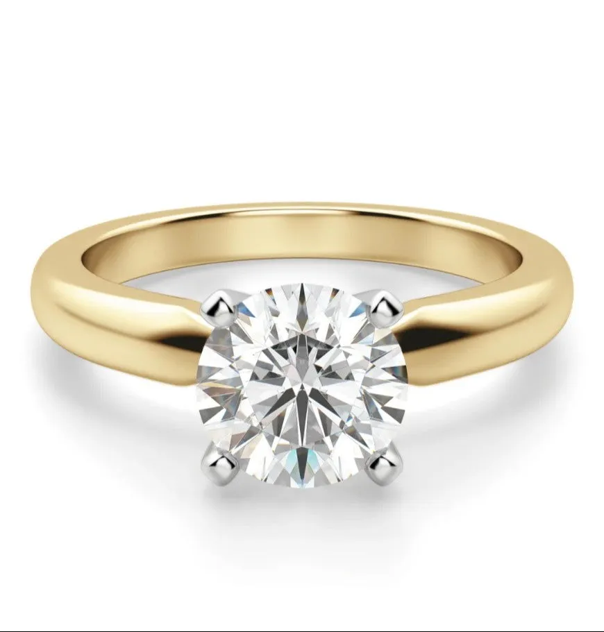 14K Yellow Gold Classic 1 Ct. Center Round Cut Diamond CZ Solitaire Engagement Ring