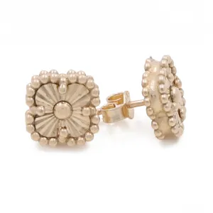 14K Yellow Gold Fashion Flowers Earrings