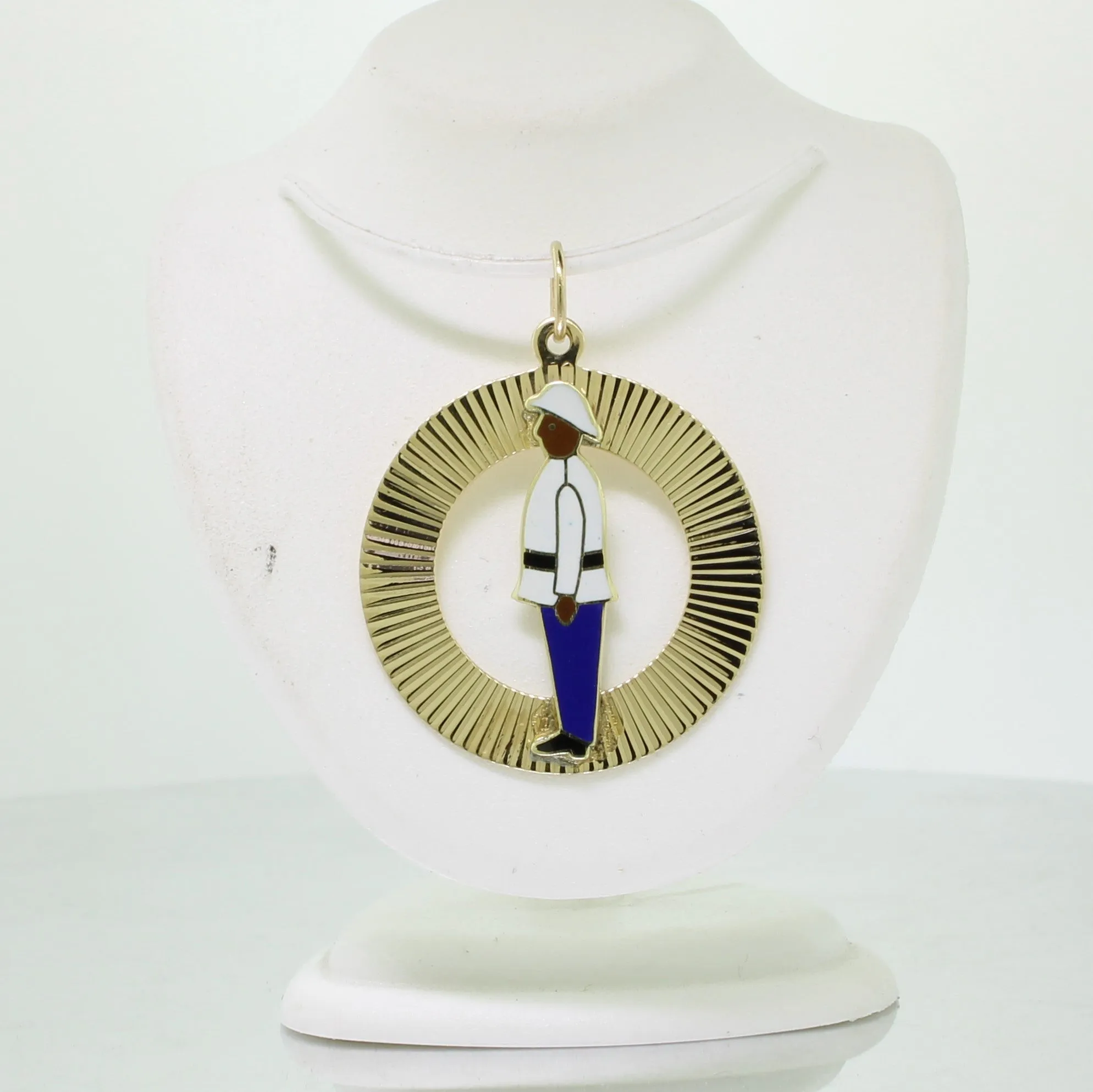14k Yellow Gold Jamaican Officer Pendant in Circle from our Estate Collection