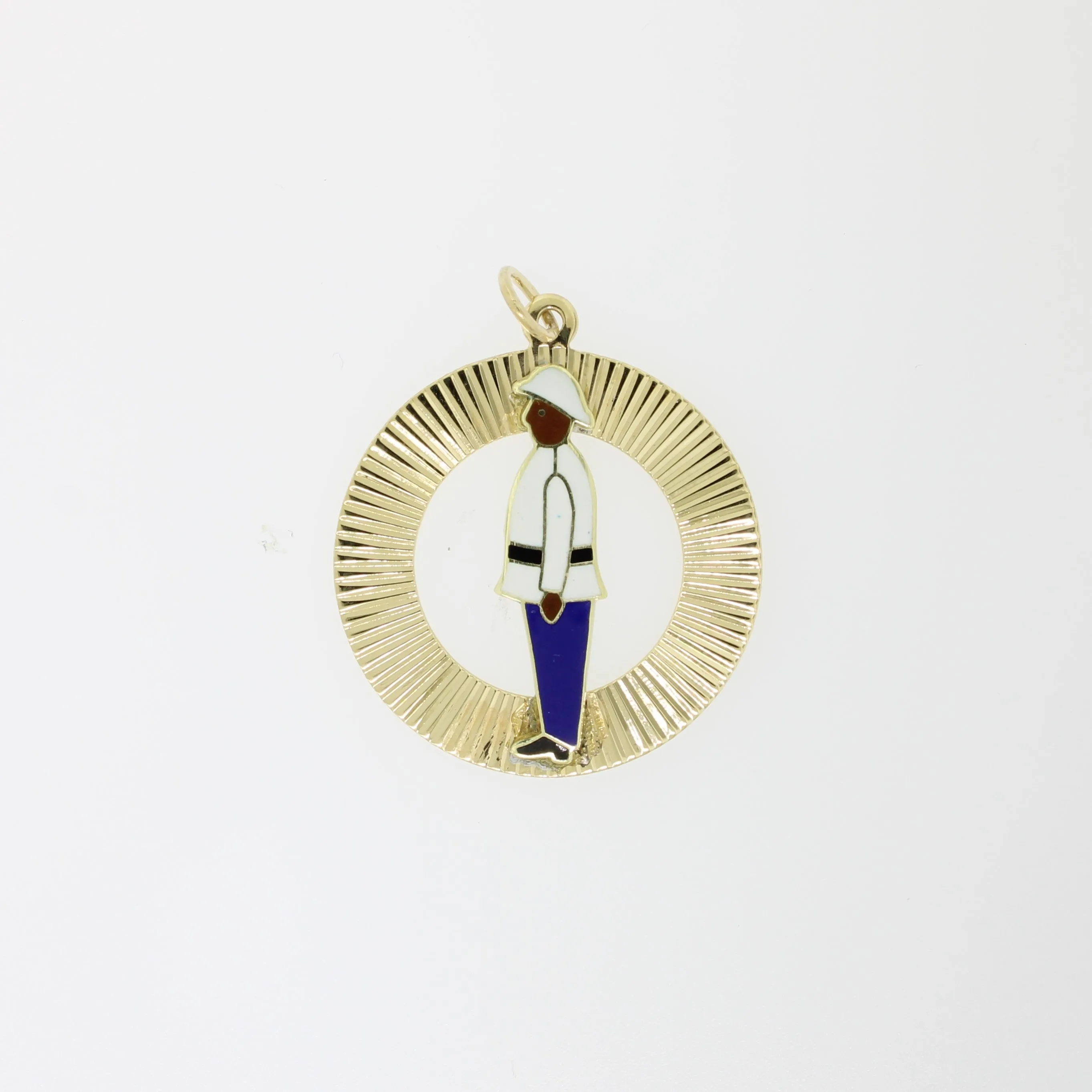 14k Yellow Gold Jamaican Officer Pendant in Circle from our Estate Collection