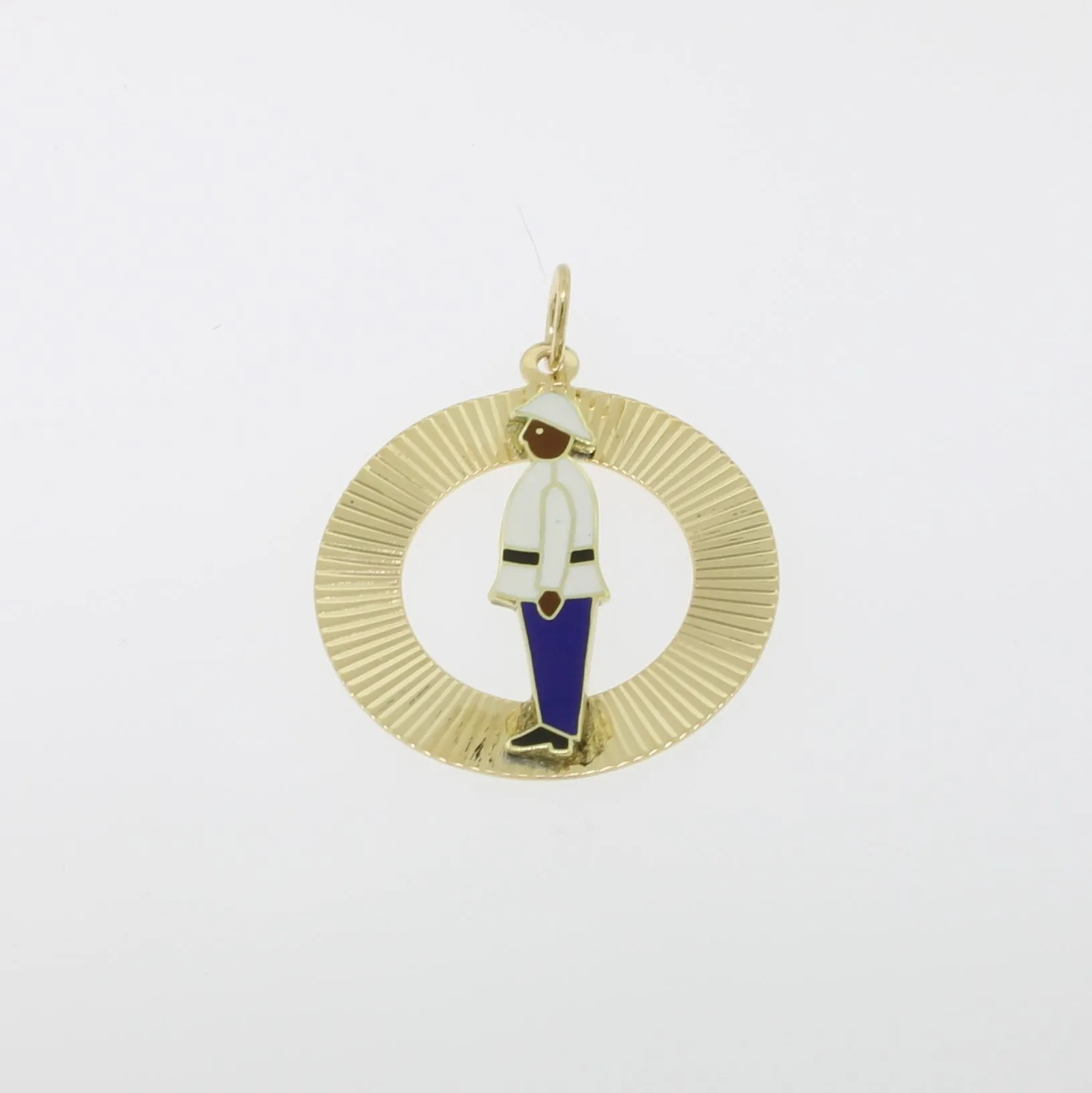 14k Yellow Gold Jamaican Officer Pendant in Circle from our Estate Collection