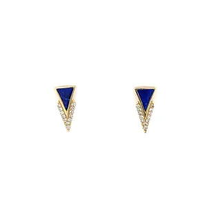 14k Yellow Gold Lapis & Diamond Arrow Stud Earrings (I7690)