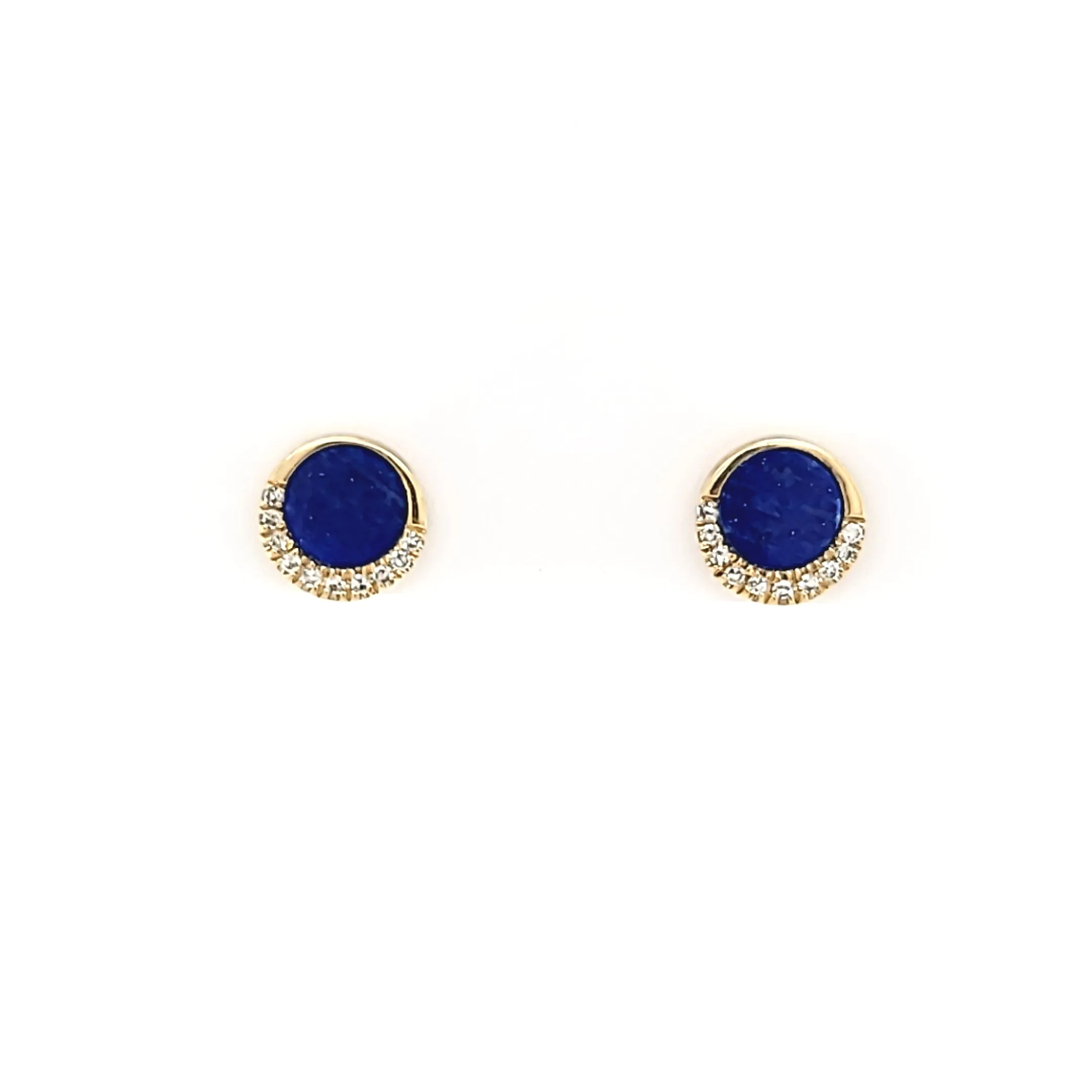 14k Yellow Gold Lapis & Diamond Petite Stud Earrings (I7739)
