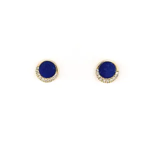 14k Yellow Gold Lapis & Diamond Petite Stud Earrings (I7739)