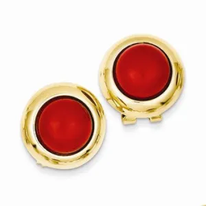14k Yellow Gold Omega Clip Coral Earrings