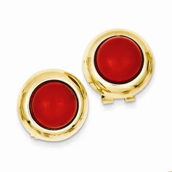 14k Yellow Gold Omega Clip Coral Earrings