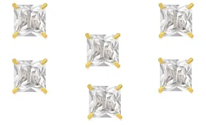 14k Yellow Gold Plated 1Ct Square Cut White Sapphire Set Of Three Stud Earrings