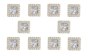 14k Yellow Gold Plated 2Ct Square Cut White Sapphire Set of Five Halo Stud Earrings