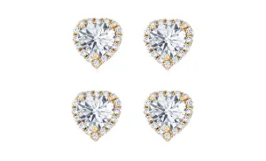 14k Yellow Gold Plated 4mm 1Ct Heart White Sapphire Set of Two Halo Stud Earrings