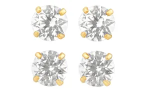 14k Yellow Gold Plated 6mm 1Ct Round White Sapphire Set Of Two Stud Earrings