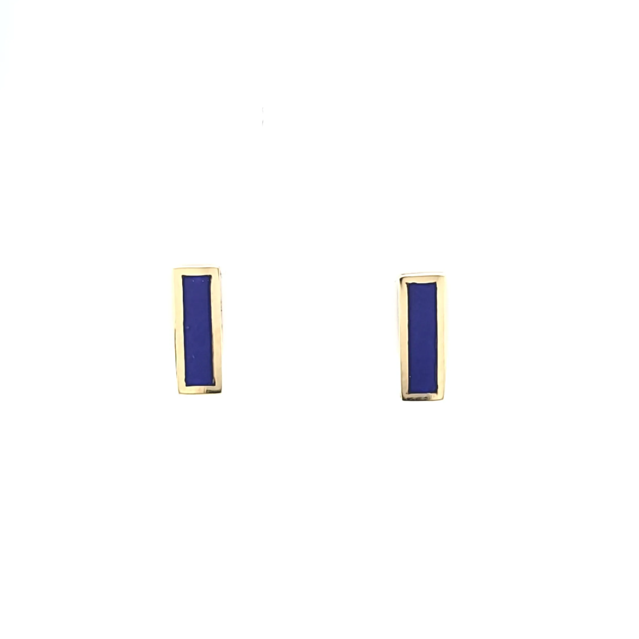 14k Yellow Gold Rectangle Lapis Stud Earrings (I7774)
