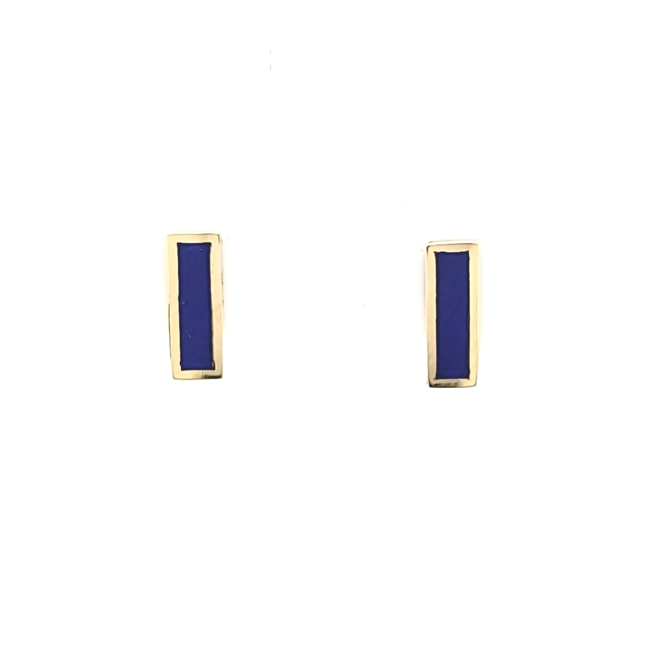 14k Yellow Gold Rectangle Lapis Stud Earrings (I7774)
