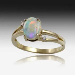 14KT YELLOW GOLD OPAL AND DIAMOND RING