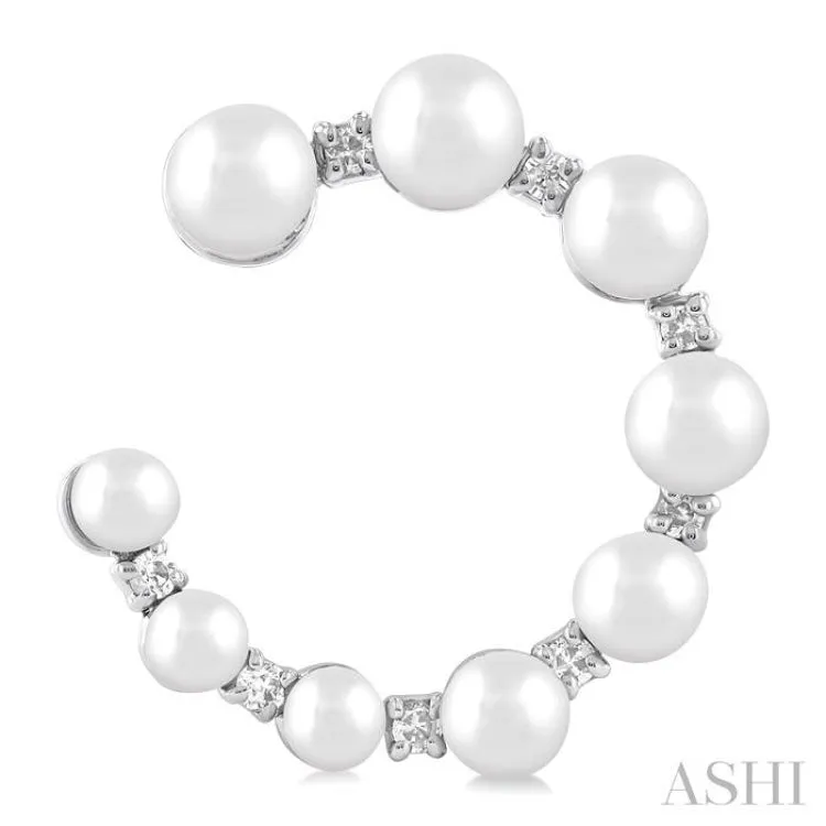 1/5 ctw Graduated 2.8 - 4.5MM Cultured Pearls and Round Cut Diamond Half Hoop Earring in 14K White Gold