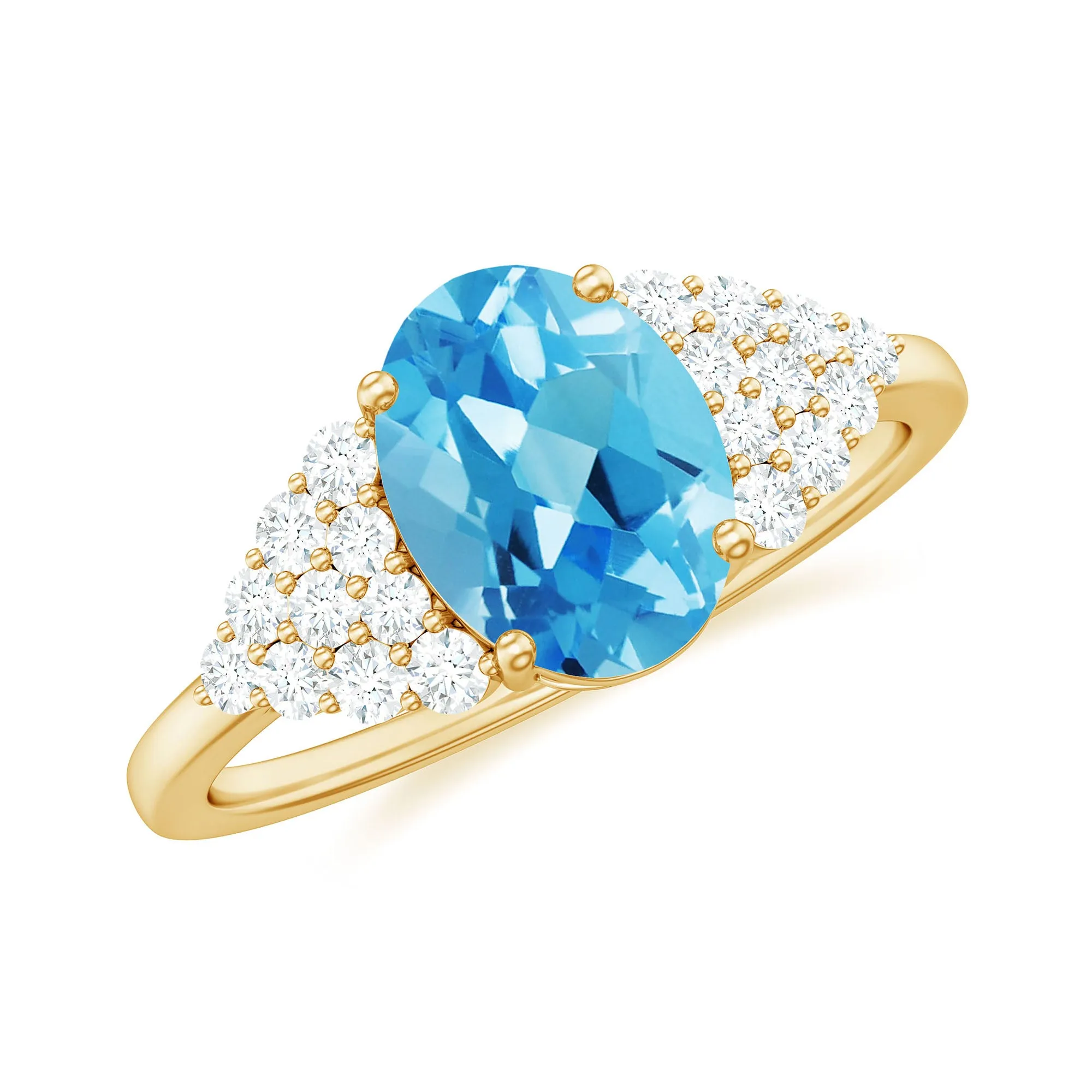 1.75 CT Swiss Blue Topaz Solitaire Ring with Diamond Accent
