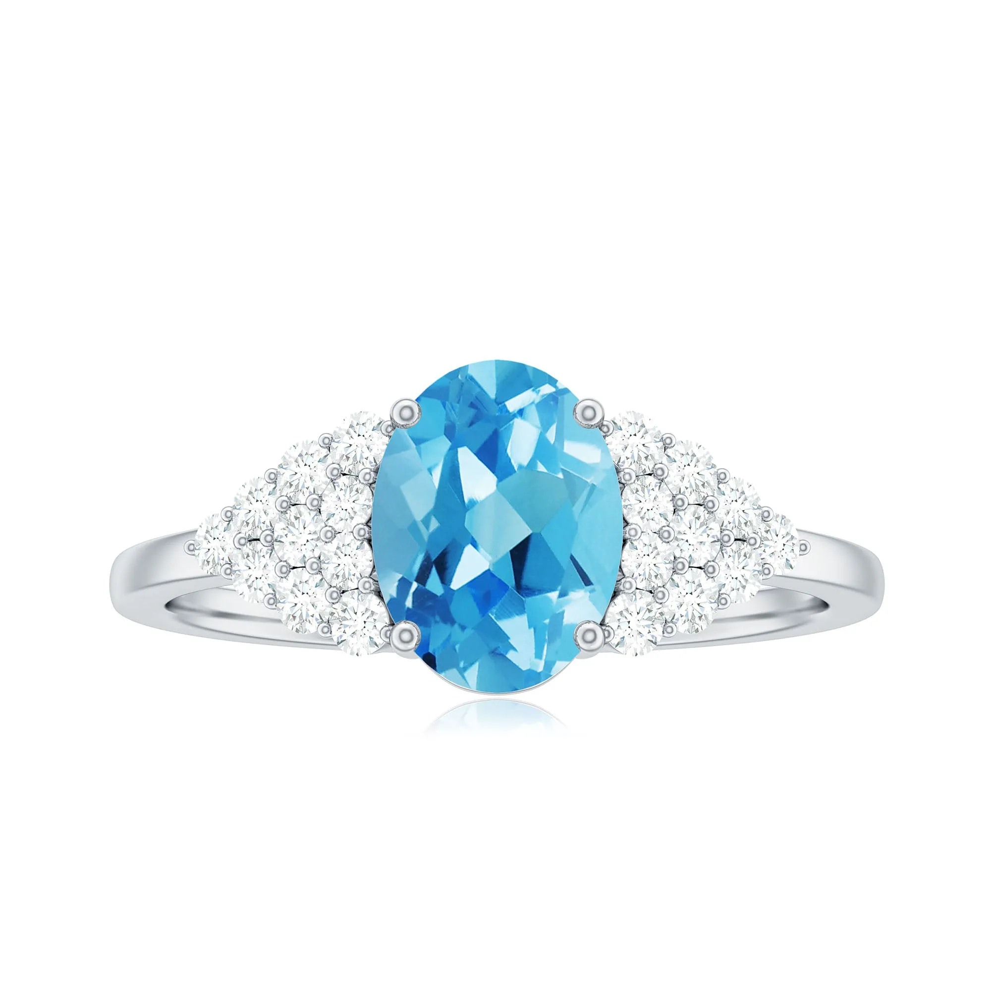 1.75 CT Swiss Blue Topaz Solitaire Ring with Diamond Accent