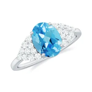1.75 CT Swiss Blue Topaz Solitaire Ring with Diamond Accent