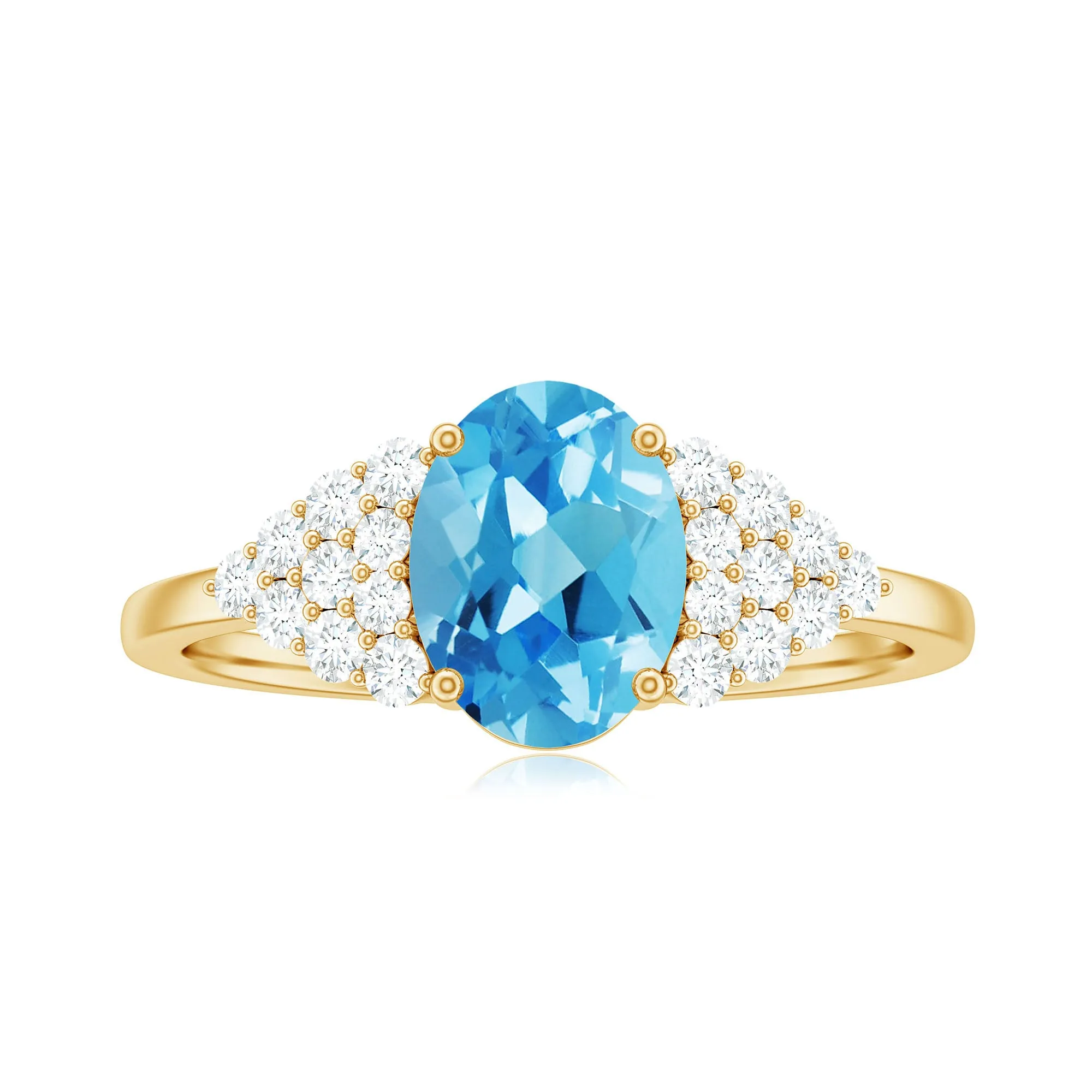 1.75 CT Swiss Blue Topaz Solitaire Ring with Diamond Accent