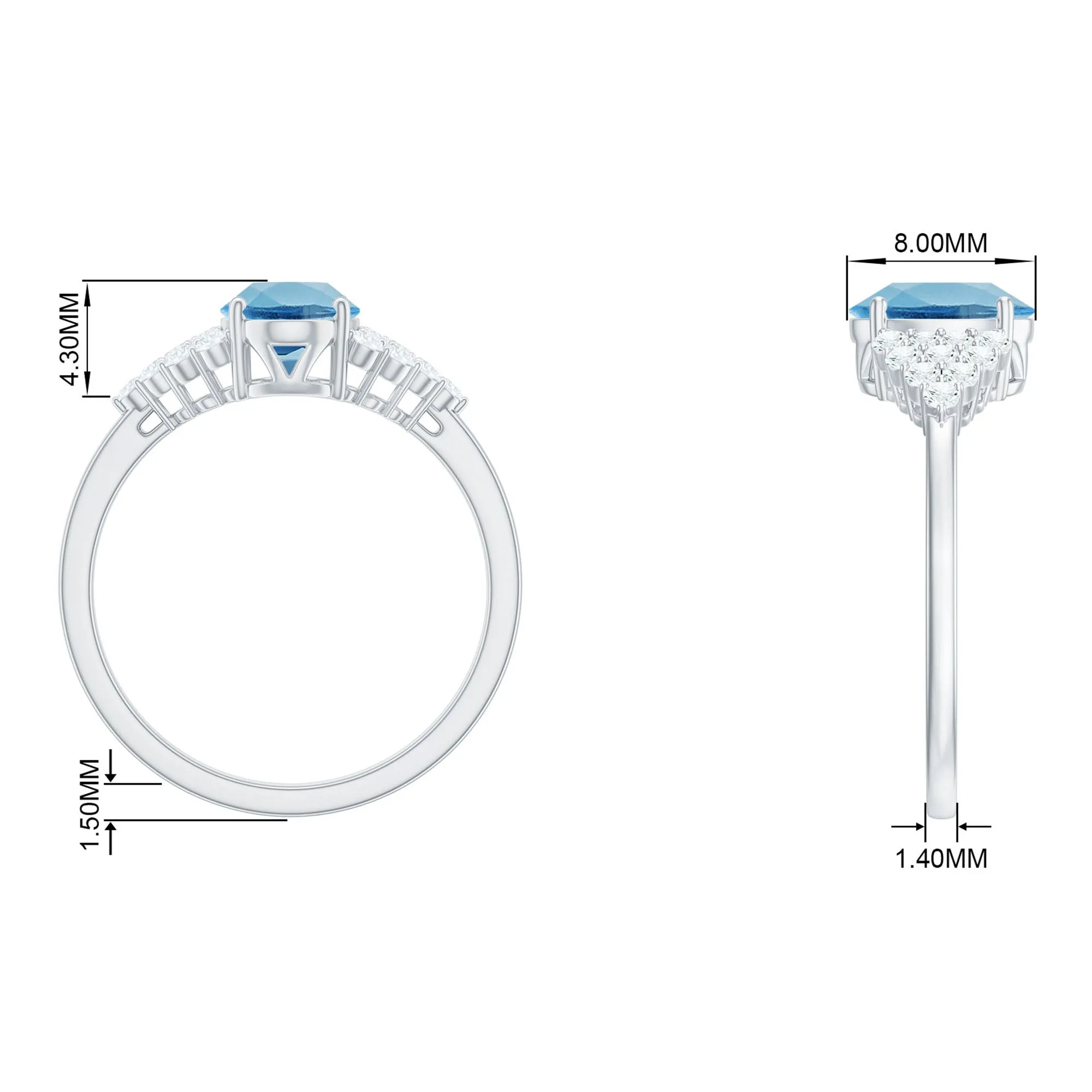 1.75 CT Swiss Blue Topaz Solitaire Ring with Diamond Accent