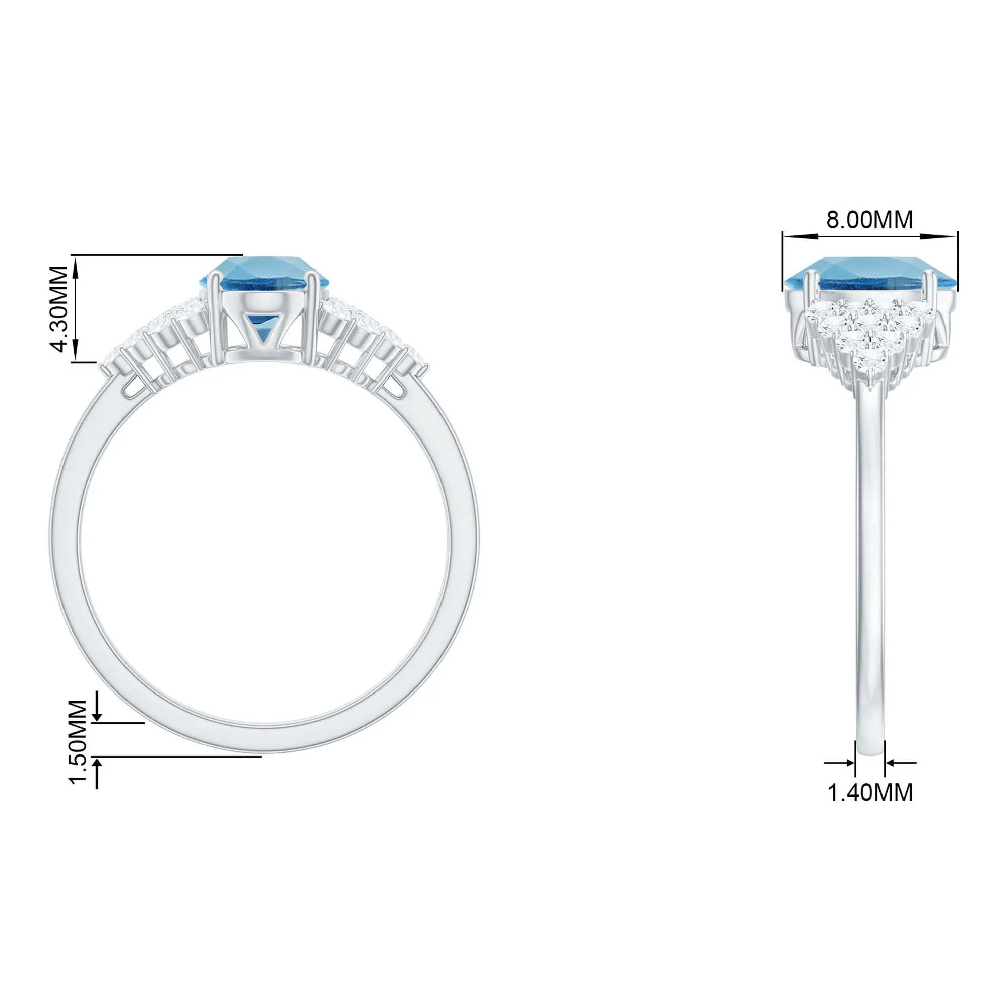 1.75 CT Swiss Blue Topaz Solitaire Ring with Diamond Accent