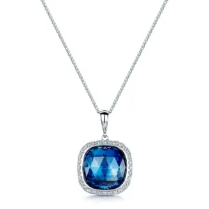 18ct White Gold Cushion Cut Topaz Diamond Halo Pendant